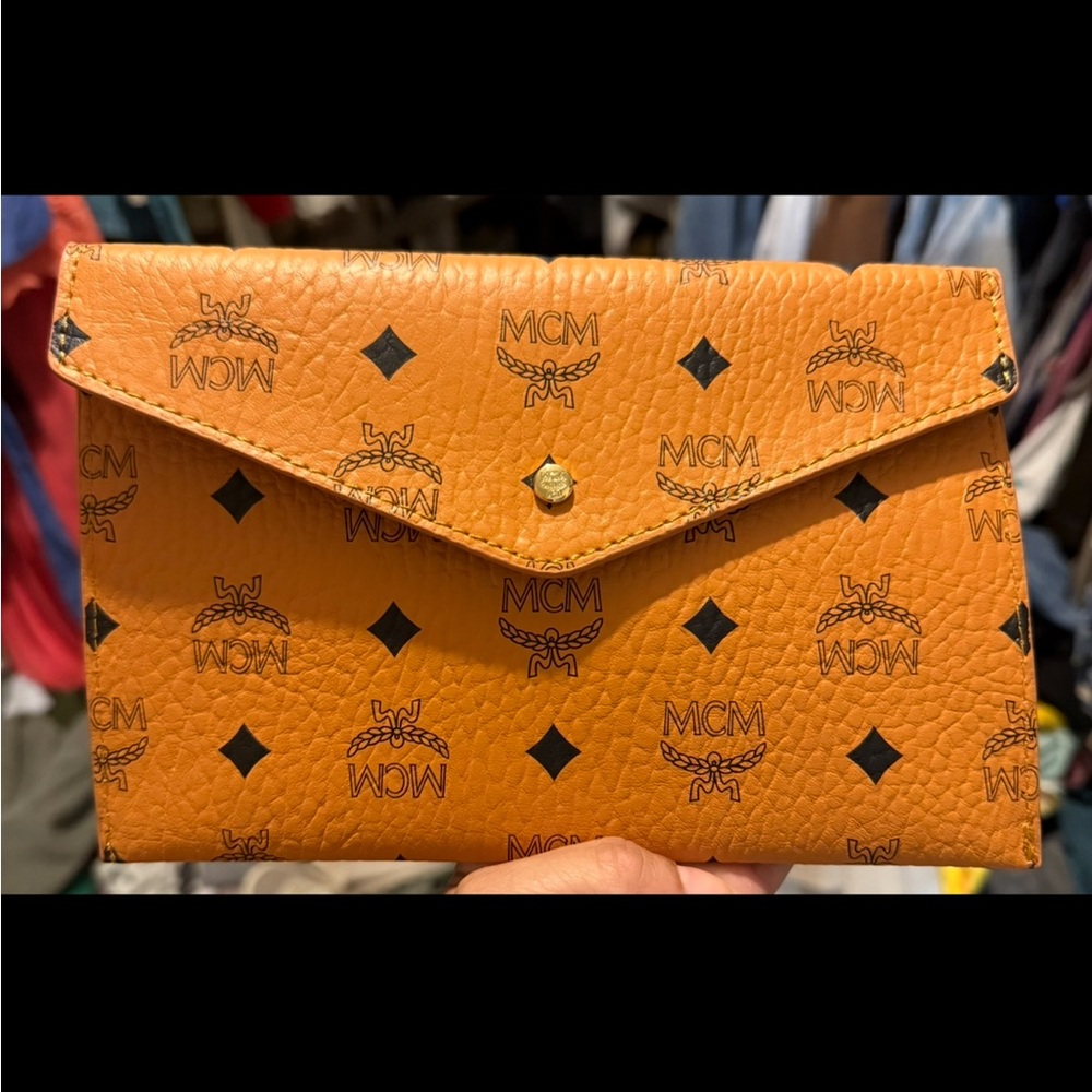 MCM Tangerine Leather Clutch